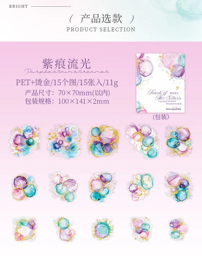 15 Pcs Creative Watercolor smudging hot stamping Stickers hand tent DIY Stick Labels Scrapbooking Material Junk Journal Supplies