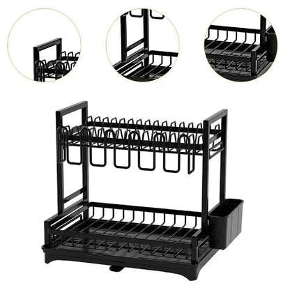 2 Tier Kitchen Sink Dish Drainer Rack With Drip Tray Cutlery Holder Plate Rack**