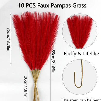 10pcs Artificial Pampas Grass Decor Flowers Fake Plant Reed forDIY Floral Table Arrange Flower Wedding Home Christmas Decoration