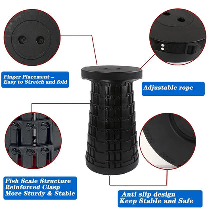 Portable Outdoor Folding Stool, Adjustable Telescoping Seat For Camping Stools