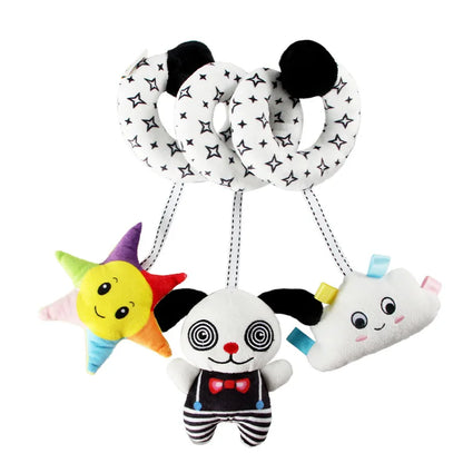 Newborns Spiral Hanging Activity Stroller Toy Baby Carseat Toy Black & White Lion Koala Rattle  for Crib Mobile Sensory Toy Gift