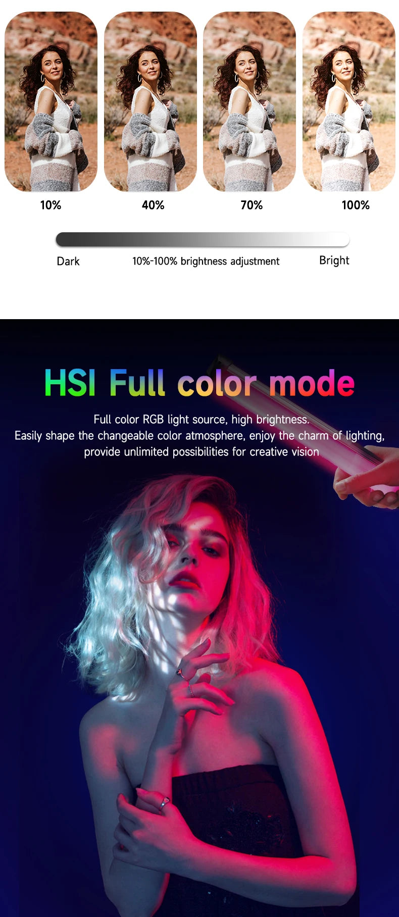 MIAOTU Handheld RGB Colorful Stick Light 30CM Handheld LED Light Wand CRI 95+ 2500K-9000K Photography Studio Lamp