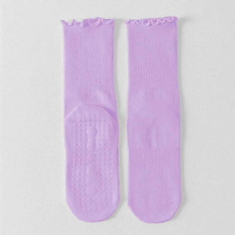 Yoga socks, boneless mid tube socks, sports anti slip thin fit, fitness Pilates combed cotton women's socks