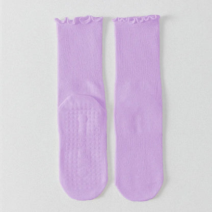 Yoga socks, boneless mid tube socks, sports anti slip thin fit, fitness Pilates combed cotton women's socks