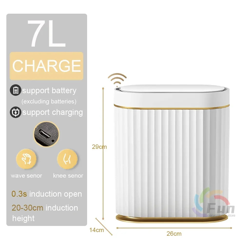 7L Automatic Sensor Trash Can for Kitchen Garbage Tin for Bathroom Light Luxury Family Living Room Cracks Smart Garbage Bin