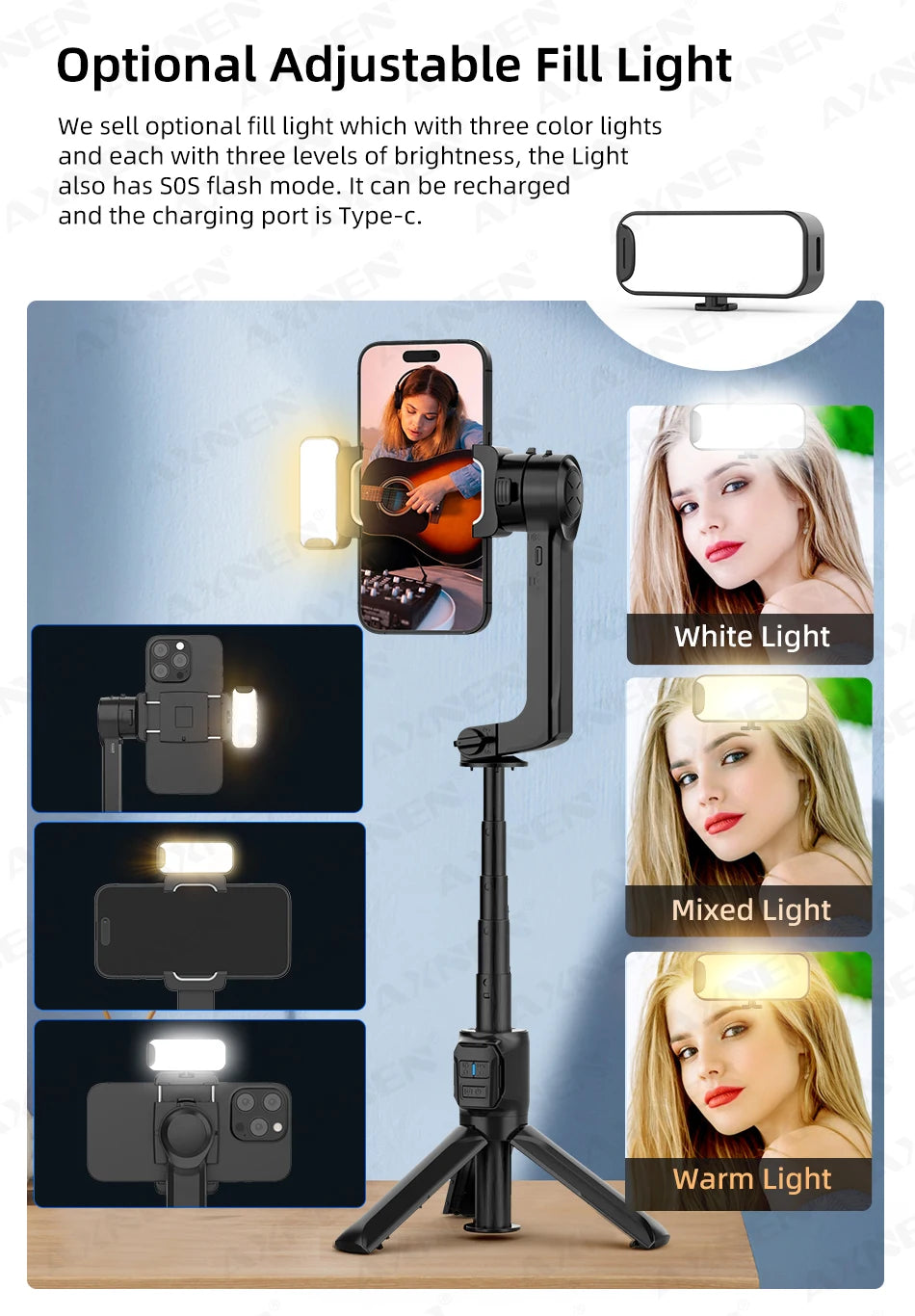 AXNEN HQ2-SE Smartphone Gimbal Stabilizer Handheld Mobile Shooting Stabilizer for Gopro Action Cameras Android iPhone Video Vlog