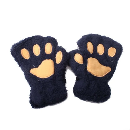 Kids Cat Paw Gloves - Kawaii Half-Finger Mittens for Children