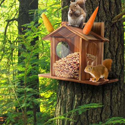 Carbonized Wood Squirrel Feeder for Outside Winter Durable Chipmunk House Box