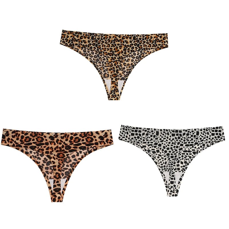Giczi 3PCS/Set Women's Panties Fashion Leopard Thongs Woman Seamless Underwear Sexy Lingerie Breathable Cozy G-String Hot T-Back