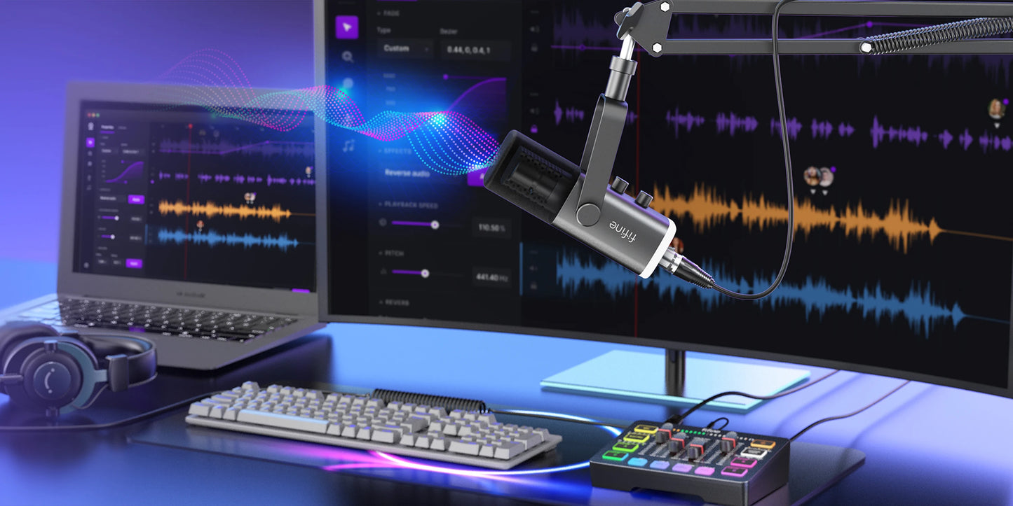 FIFINE Gaming Audio Set Microphone/Mixer/Headset for Streaming Podcasting,Podcast Set for Youtube/OBS/Tiktok/X/VK - AM8/H9/SC3