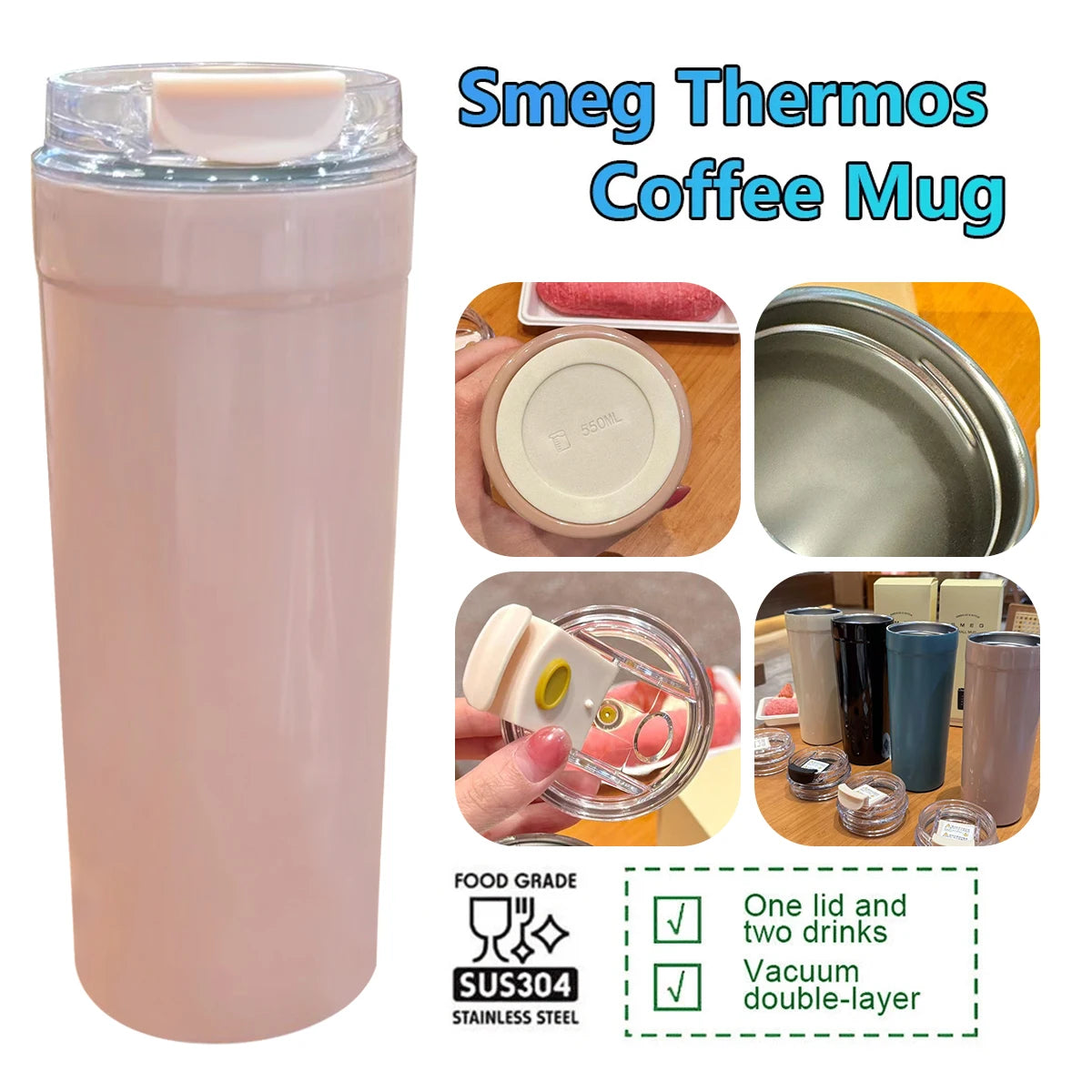 900ML Stainless Steel Vacuum Coffee Cup Heart Logo Portable Leak Proof Travel Mug Insulated Beverage Tumbler