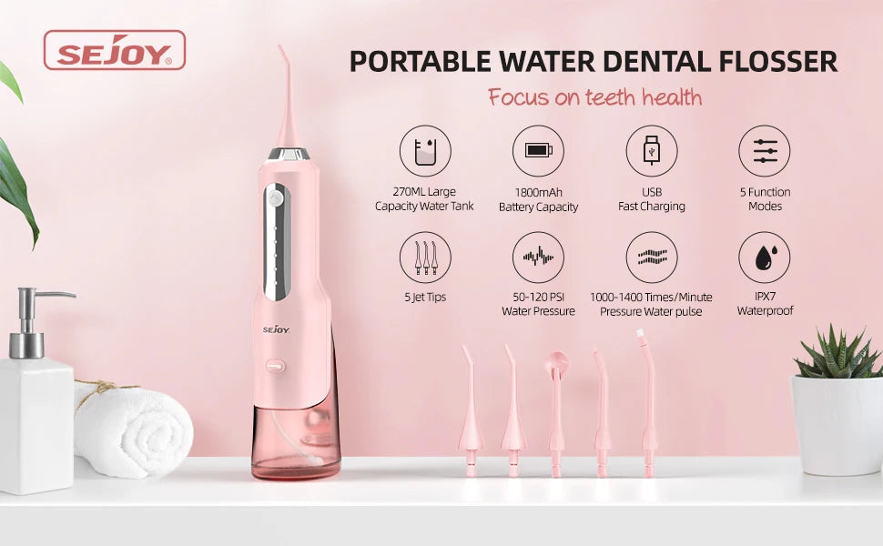 SEJOY Home Dental Oral lrrigator Water Flosser 4 Colors Thread Teeth Pick Mouth 5 Modes Washing Machine USB Rechargeable