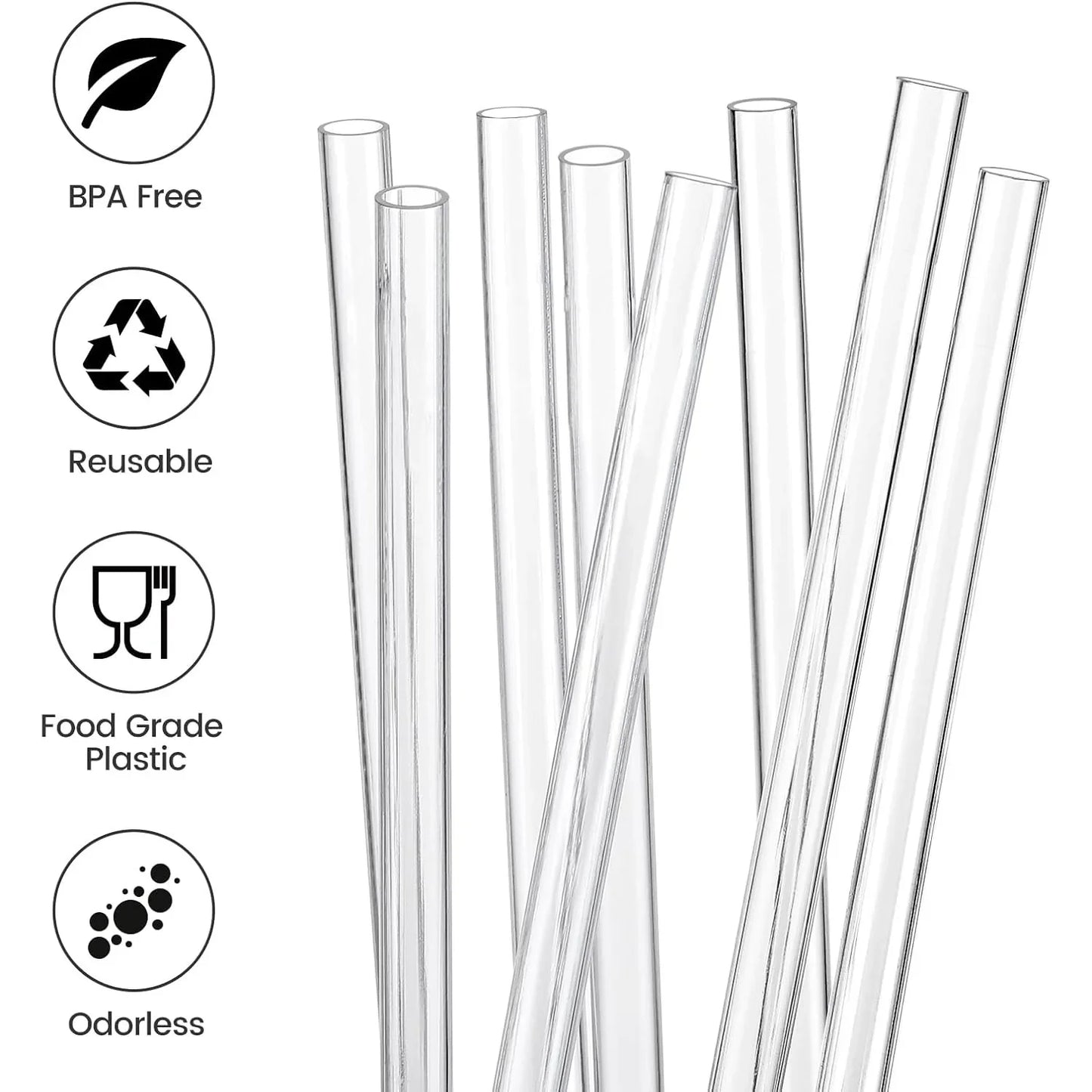 Stanley Cup Replacement Straws 40oz - 12 Pack Clear Reusable Straws with 2 Cleaning Brushes