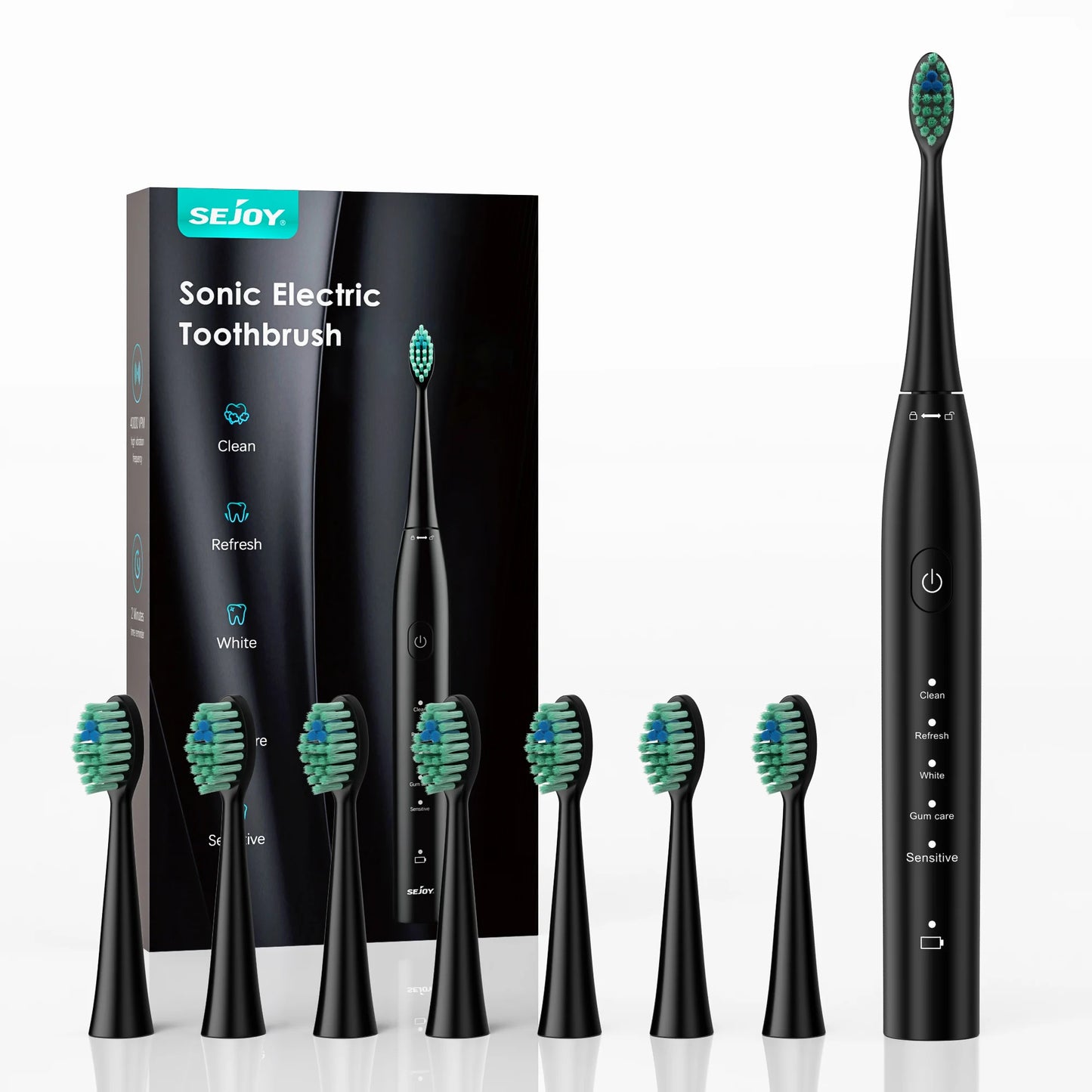 Sejoy Electric Toothbrush for Adults Rechargeable DY-156 Sonic Tooth Brushes 5 Modes IPX7 Waterproof with 8 Replacement Heads