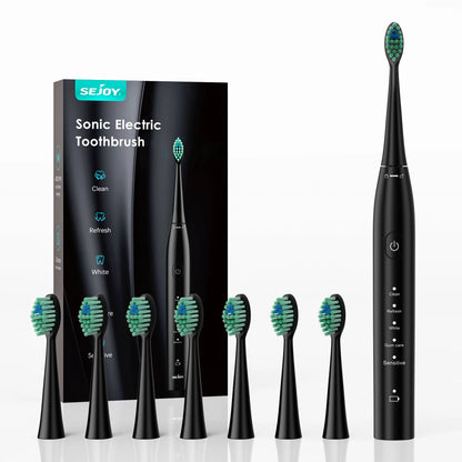 Sejoy Electric Toothbrush for Adults Rechargeable DY-156 Sonic Tooth Brushes 5 Modes IPX7 Waterproof with 8 Replacement Heads