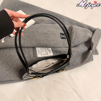 MOJOYCE Small Belt Design Glossy Patent Leather Shoulder Bags Women Luxury Brand Tote Handbag Y2K Underarm Bag with Inner Pocket