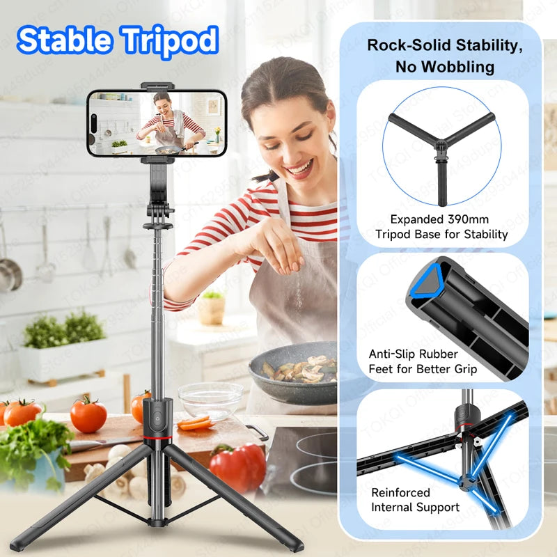 F15 Selfie Stick Tripod Extendable Pole with Wireless Bluetooth Remote Phone Holder for Smartphone Shooting Vlog Video Recording
