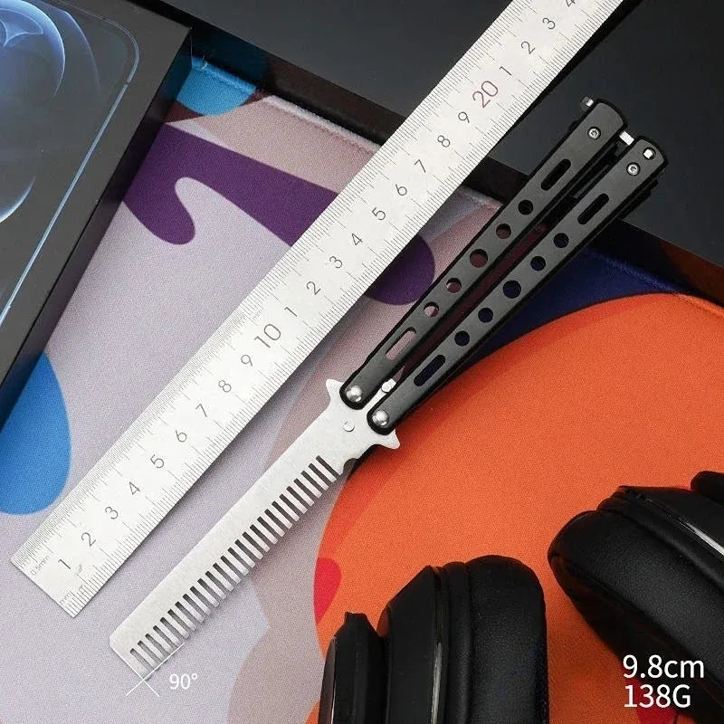 Folding Butterfly Comb for Men Portable Butterfly Training Comb Knife Foldable Trainer Pocket Flail Metal Knife Uncut Blade