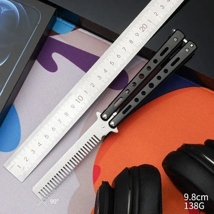 Folding Butterfly Comb for Men Portable Butterfly Training Comb Knife Foldable Trainer Pocket Flail Metal Knife Uncut Blade