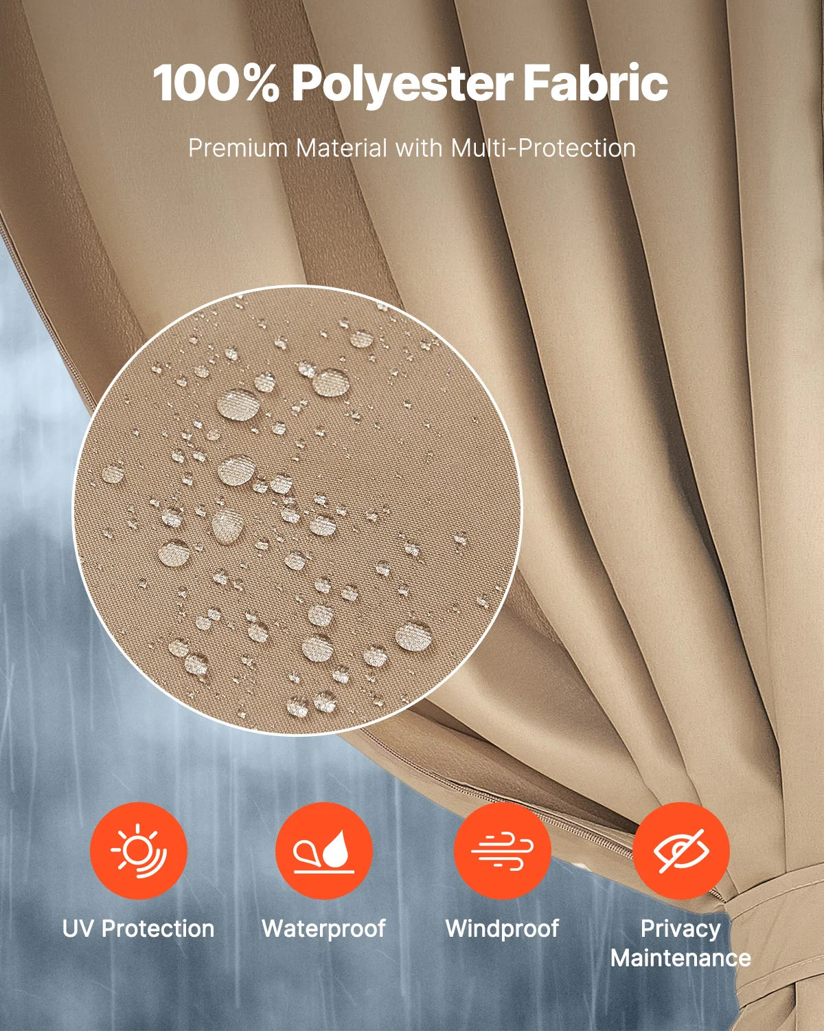 VEVOR Gazebo Curtains 4-Panel Sidewall Gazebo Privacy Curtains with Zippers Universal Sunshade Curtains Replacement for Patio