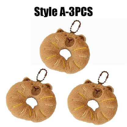 Cartoon Capybara Pendant Decoration Soft Plush Bread Key Chain Plush Stuffed Croissant Food Plush Keychain Hanging Accessory