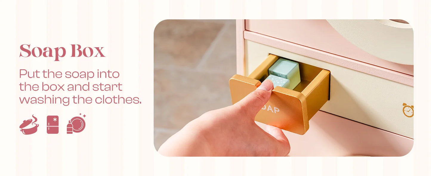 Robotime Robud Kids Corner Kitchen Playset Wooden Play Kitchen Set with Realistic Sound Pretend Play Gift for Boys Girls Pink