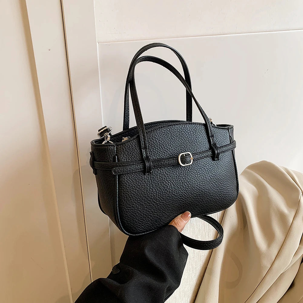 Brand Women's Bag Luxury Designer Handbag PU Buckle Design Top Handle Bag Large Capacity Stylish Satchel Solid Shoulder Bag 2025