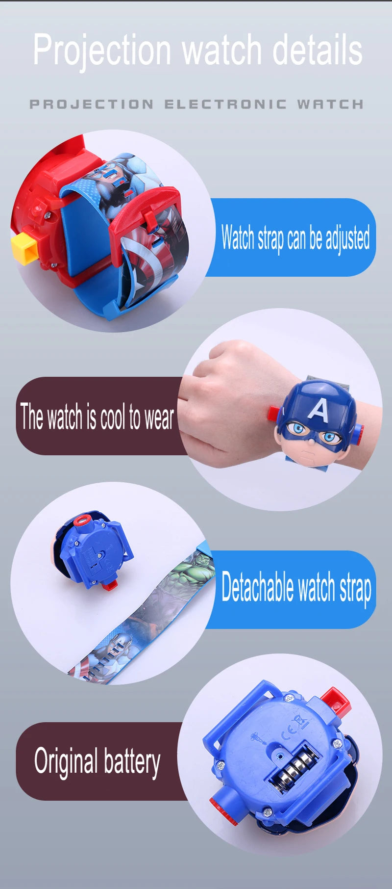 Disney Marvel Figure Spiderman Minnie McQueen 24 Projection Watch Digital Clock Student Wristwatches Kids Toy Boy Birthday Gifts