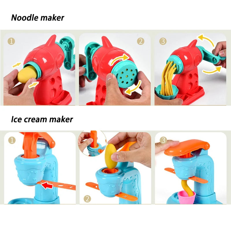 3D Color Clay Toy Kids Pretend Play Ice Cream Maker Burger Noodle Plasticine Toy Clay/Plasticine Mold