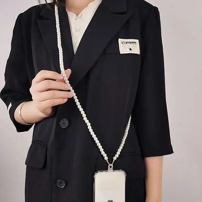 Long Mobile Phone Lanyard Pearl Crossbody Necklace Chain Strap Hand-beaded Universal Buckle Clip for iphone Samsung Phone Case