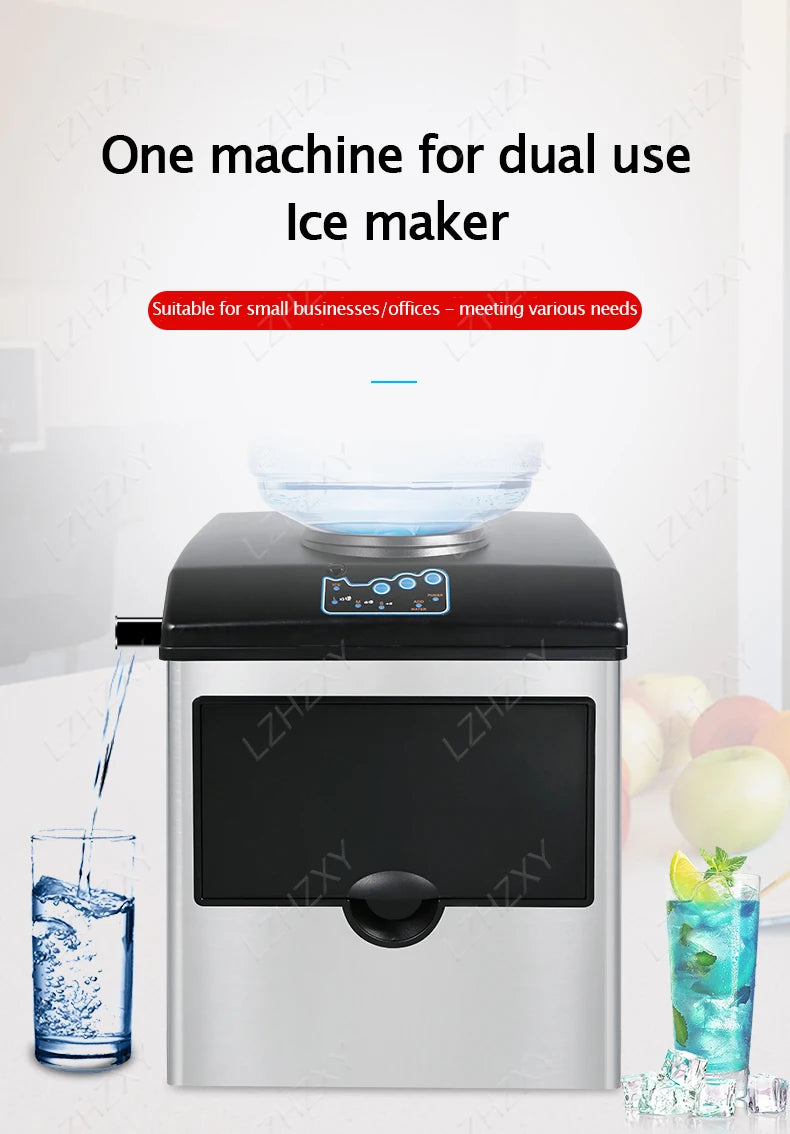 Commercial Ice Machine 25KG Desktop Multifunctional Bucket of Water Automatic Ice Machine Bullet-shaped Round Ice Home Appliance