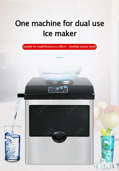 Commercial Ice Machine 25KG Desktop Multifunctional Bucket of Water Automatic Ice Machine Bullet-shaped Round Ice Home Appliance