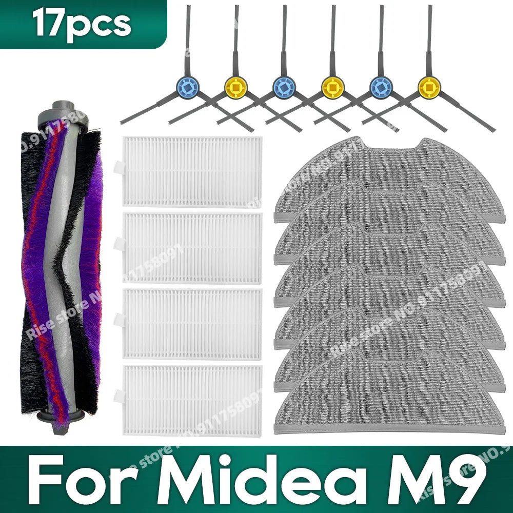 Compatible for Midea M9, EUREKA E10s, Obode A8 Vacuum Cleaner Accessories Main Side Brush Hepa Filter Mop Rag Replacement Parts