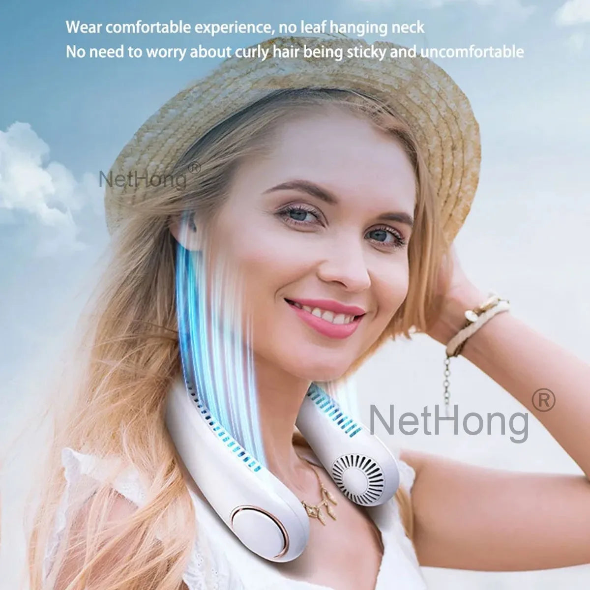 Digital Display Portable Neck Fan USB Rechargeable Wearable Travel Fans`