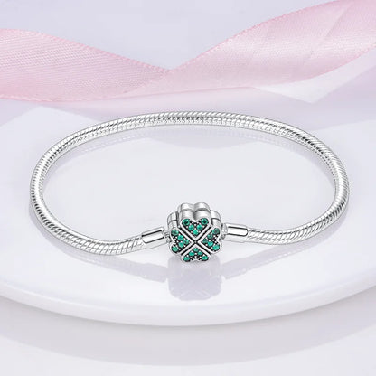 925 Sterling Silver Charm Bracelet - Leaf, Clover, Butterfly & Heart Design | 17-20cm Adjustable