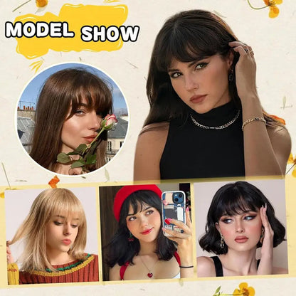Women Clip-in Bangs Natural Wispy Forehead Hair Extensions Faux French Bangs Girls Straight Air Bangs Fringe Wig Hairpieces