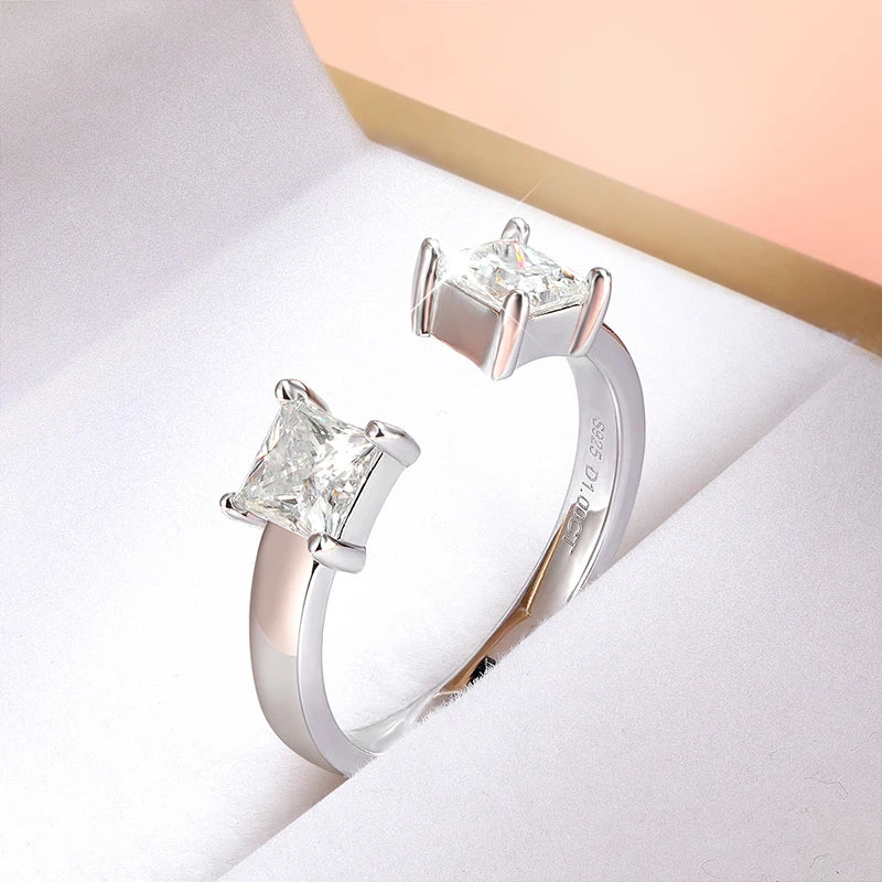 Smyoue 1CTTW 4.5mm Princess Cut Certified Moissanite Rings for Women Adjustable 100% 925 Sterling Silver Wedding Party Band Gift