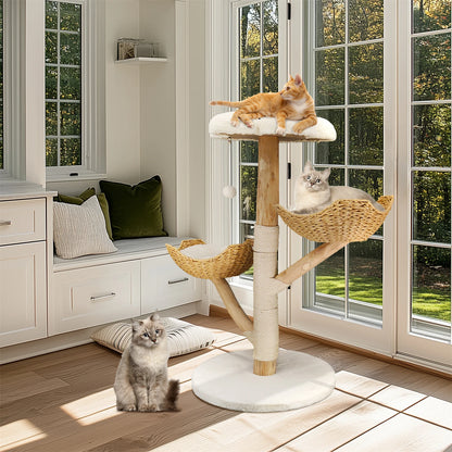 Modern Cat Tree Activity Tower with Plush Cushion and Toy Ball Sisal Scratching Post Kitten Play House for Indoor