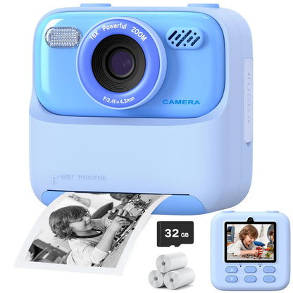 Upgrade Kids Camera Instant 1080P HD Dual Lens Selfie Digital Camera for Girls Boys Christmas Birthday Gifts Toys With 32G Print