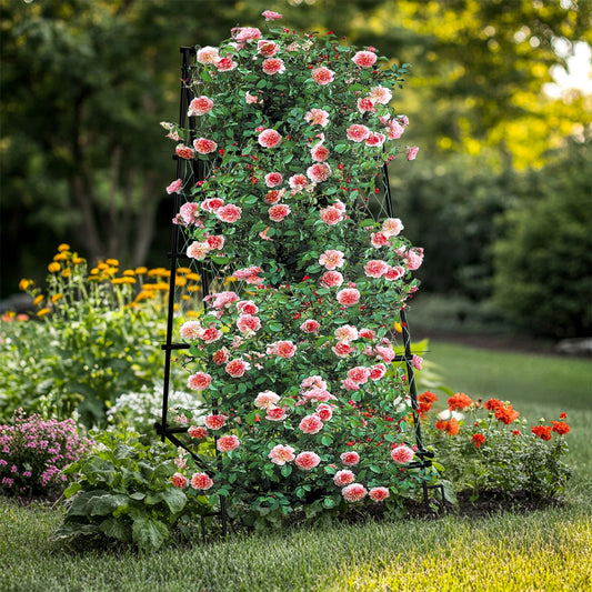 Metal A-Shaped Garden Arch Trellis for Climbing Plants Vegetable Cucumber Support Frame with Nylon Netting, Four Ground Spikes