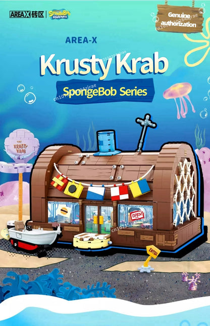 Spongebob building block cartoon Krusty Krab creative restaurant scene model Patrick Star assembly toy children's birthday gift