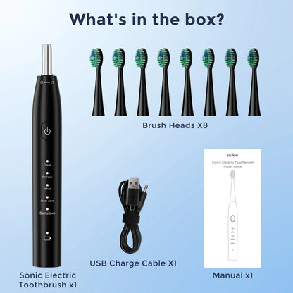 Sejoy Electric Toothbrush for Adults Rechargeable DY-156 Sonic Tooth Brushes 5 Modes IPX7 Waterproof with 8 Replacement Heads