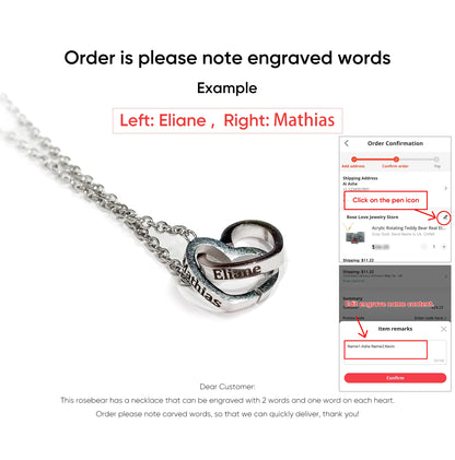 Rotating eternal rose engraved necklace valentines mother day gift box Engraved Interlocking Heart Necklace Eternal Rose Box