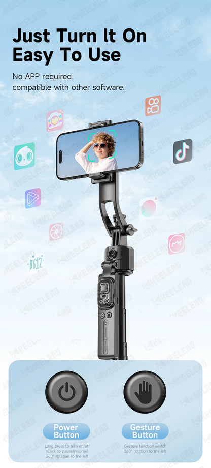 Tripod for Mobile Phone 360°Auto-Rotation Shooting C17 Quadrapod Selfie Stick Phone Stand AI Face Following, with Remote Control