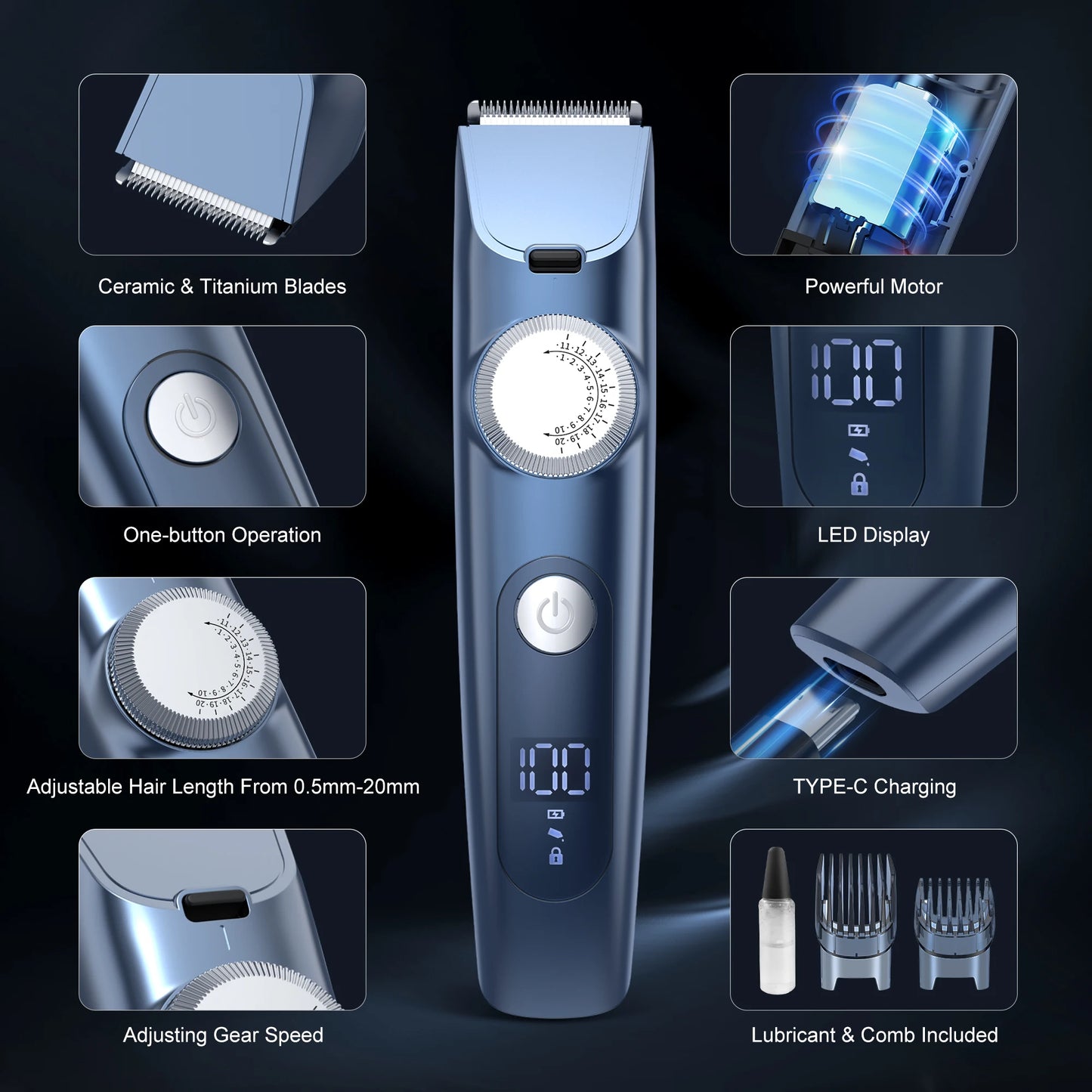 Sejoy Professional Electric Hair Clippers Men Cordless Hair Trimmer Rechargeable LED Display IPX7 Hair Cutting Machine