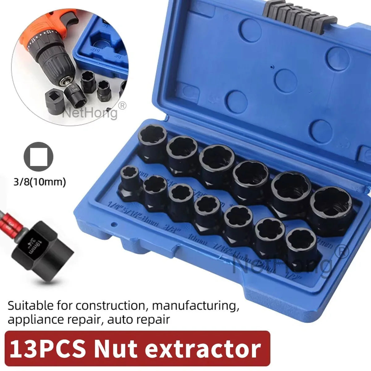 13Pc Locking Wheel Nut Remover Set Stud Bolt Impact Twist Socket Extractor Tool~