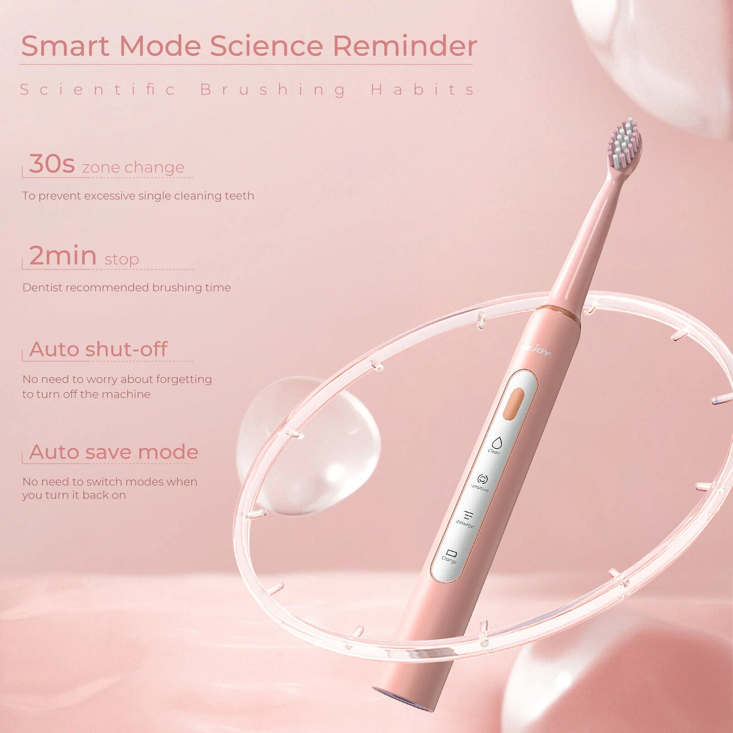 SEJOY Electric Sonic Tooth Brush for Adult USB Rechargeable Electric Toothbrush Washable with 7 pcs Replacement Heads