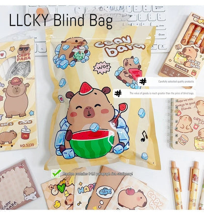 New Creative Capybara Stationery Set Blind Bag Cute Cartoon Pencil Stationery Eraser Learning Supplies Student Prize Gift Suppli