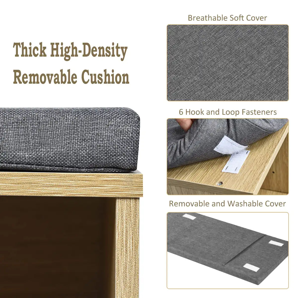 GOFLAME Wooden Shoe Bench Shoe Storage Rack Cabinet Organizer Seat Cushion-Natural