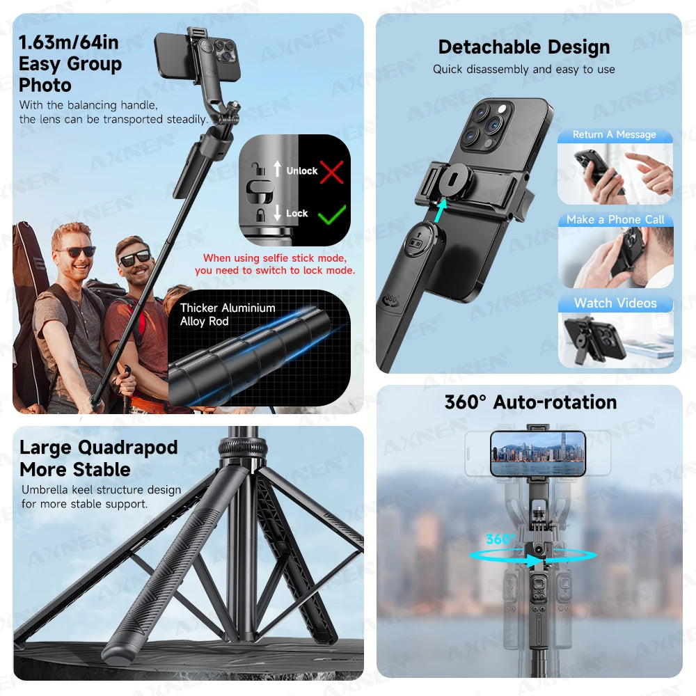 C17 Selfie Stick Tripod for Phone AI 360 Rotation Face Tracking Gimbal Stand Smartphone Camera Monopod Holder 1630mm Quadruped